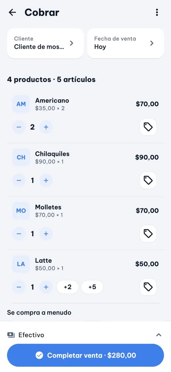 Pantalla de cobro de 9POS con la lista de artículos de la venta.