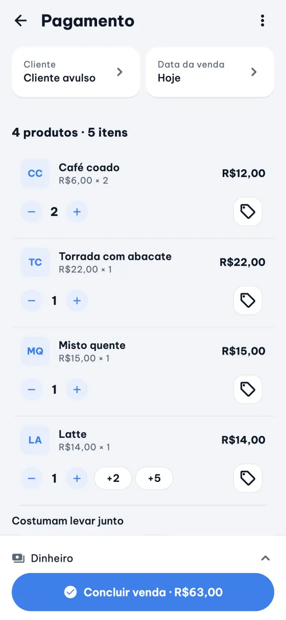 Tela de pagamento do 9POS com a lista de itens da venda.